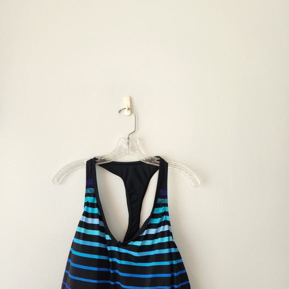 Maxine of Hollywood Tankini Swimsuit Top Women 14 Black Stripe Beach Cruise Boho - Picture 3 of 14